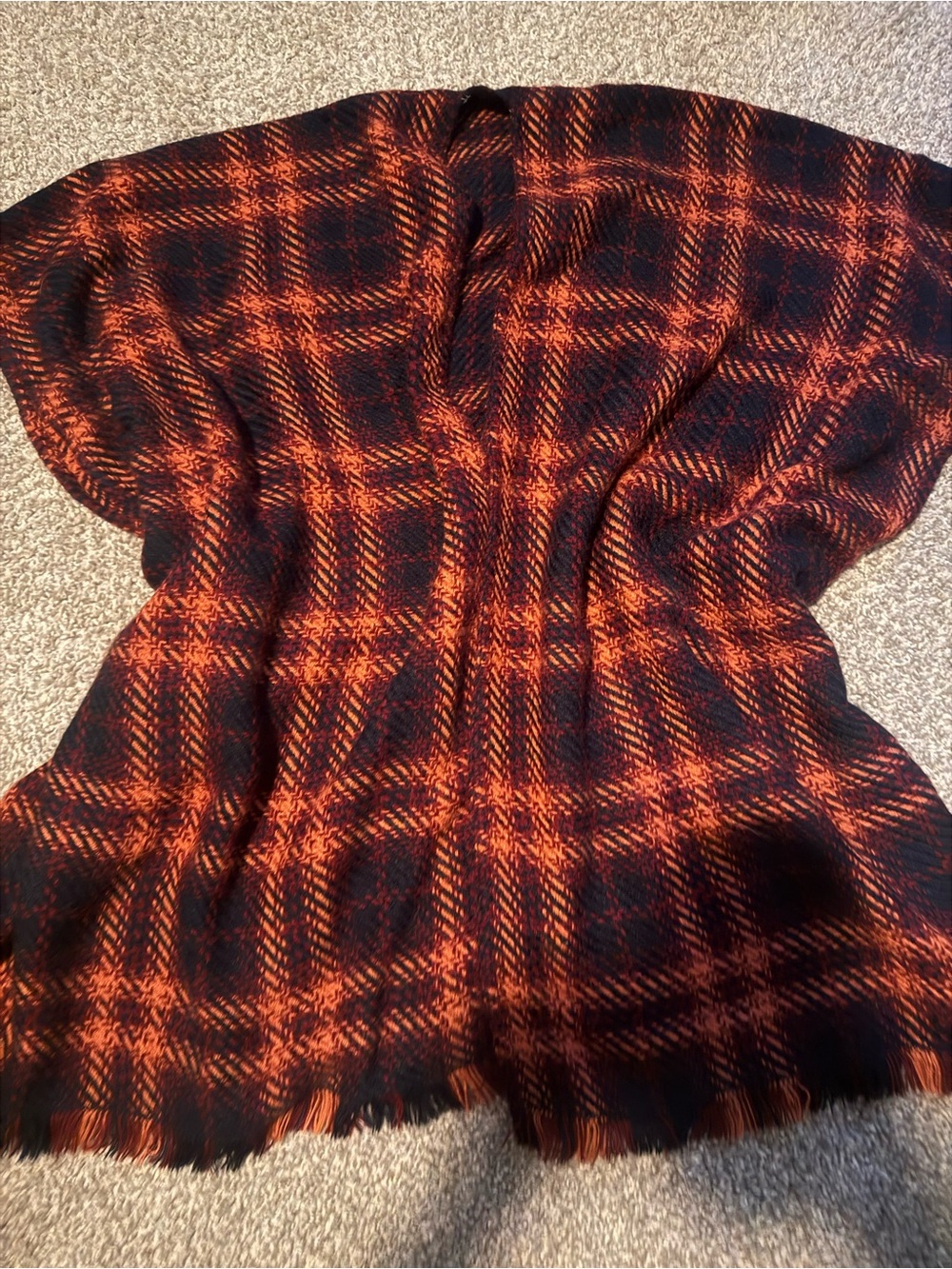 LOFT Black and Orange Plaid Poncho Shrug